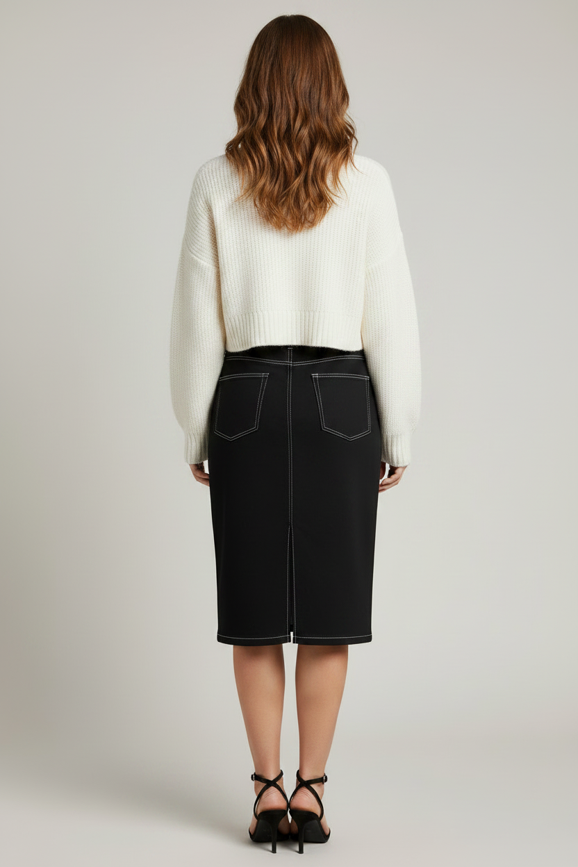 Denim Midi Skirt — Back Shot