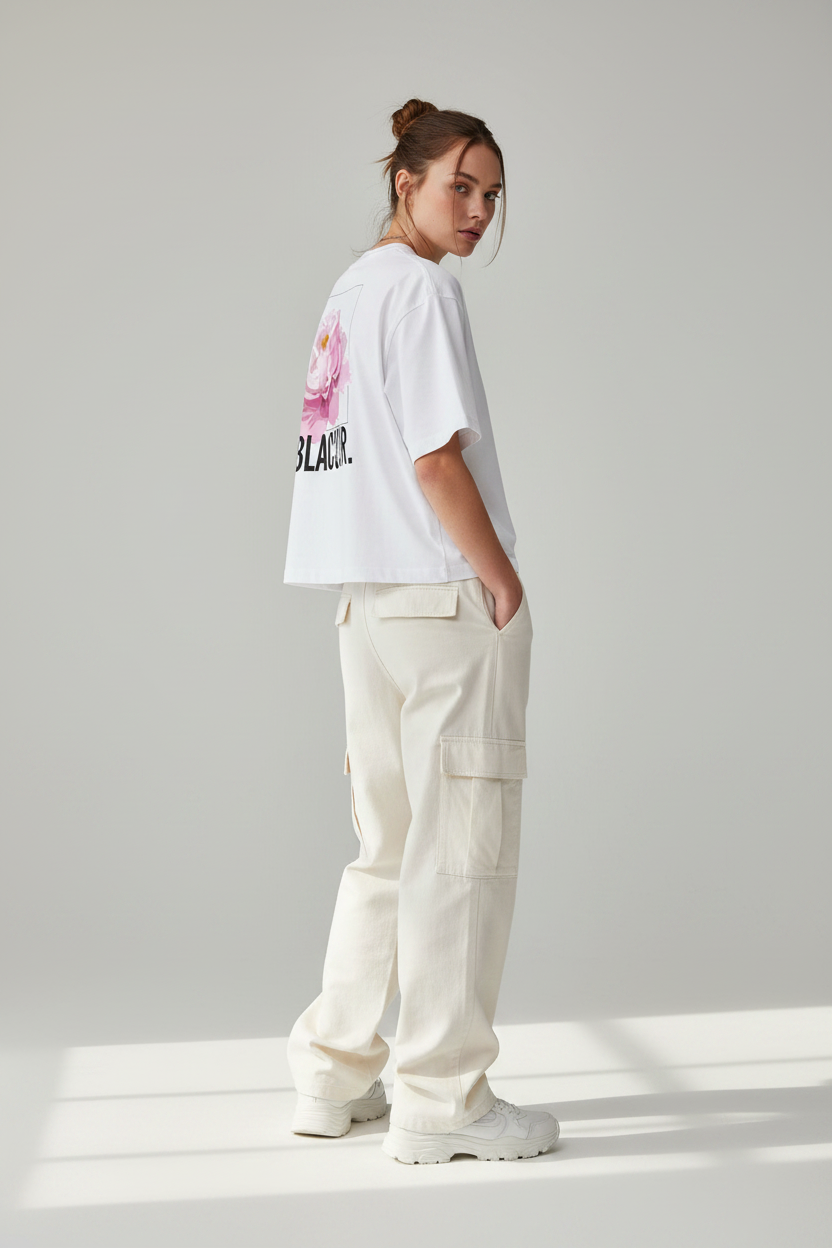 Essential Floral Cotton Boxy T-Shirt Model Mockup