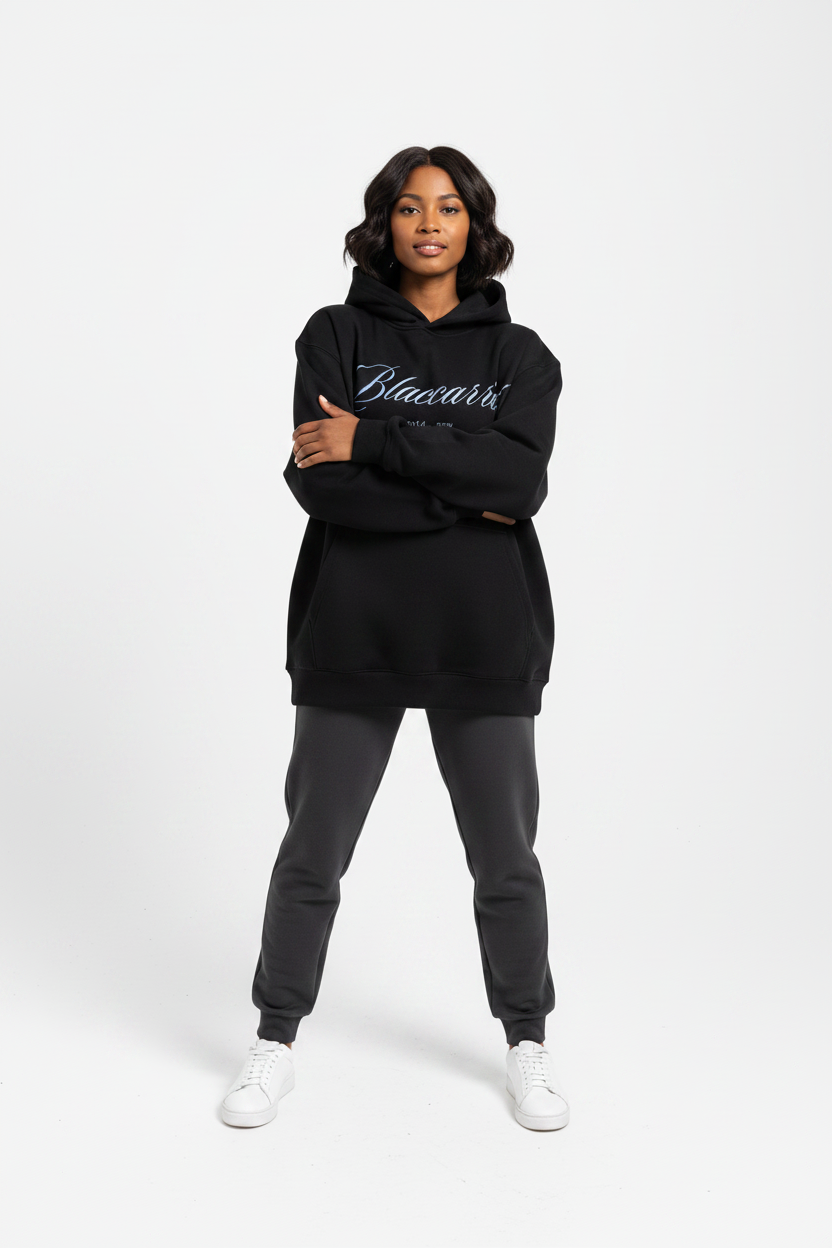 Female model — Essential Heavyweight Hoodie studio