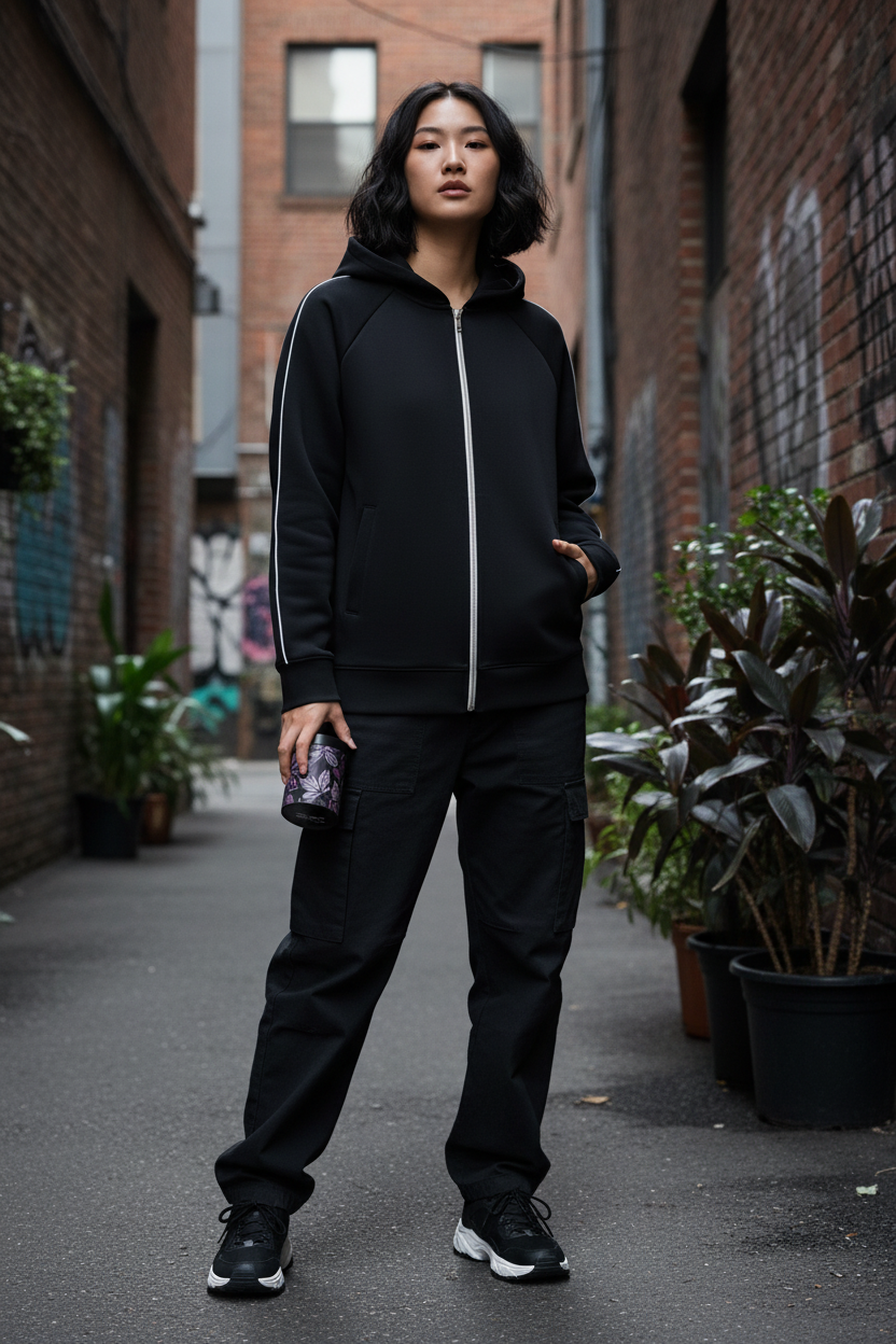 Heavyweight Raglan Sleeve Zip Hoodie – Female Mockup