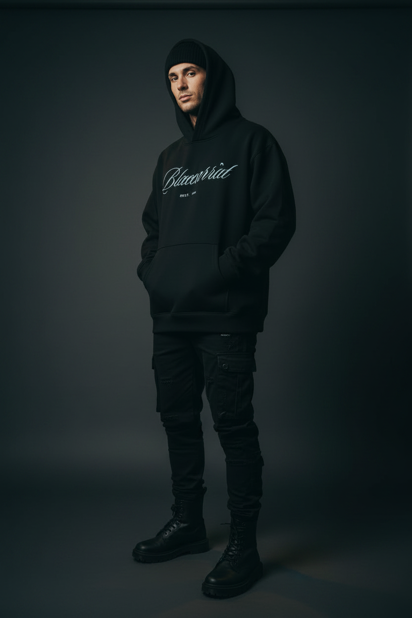 Male model studio shoot — Essential Heavyweight Hoodie