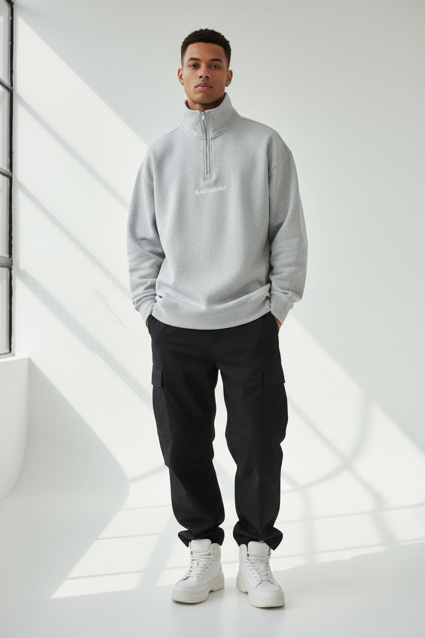 Quarter-Zip Drop Shoulder Sweatshirt Mockup